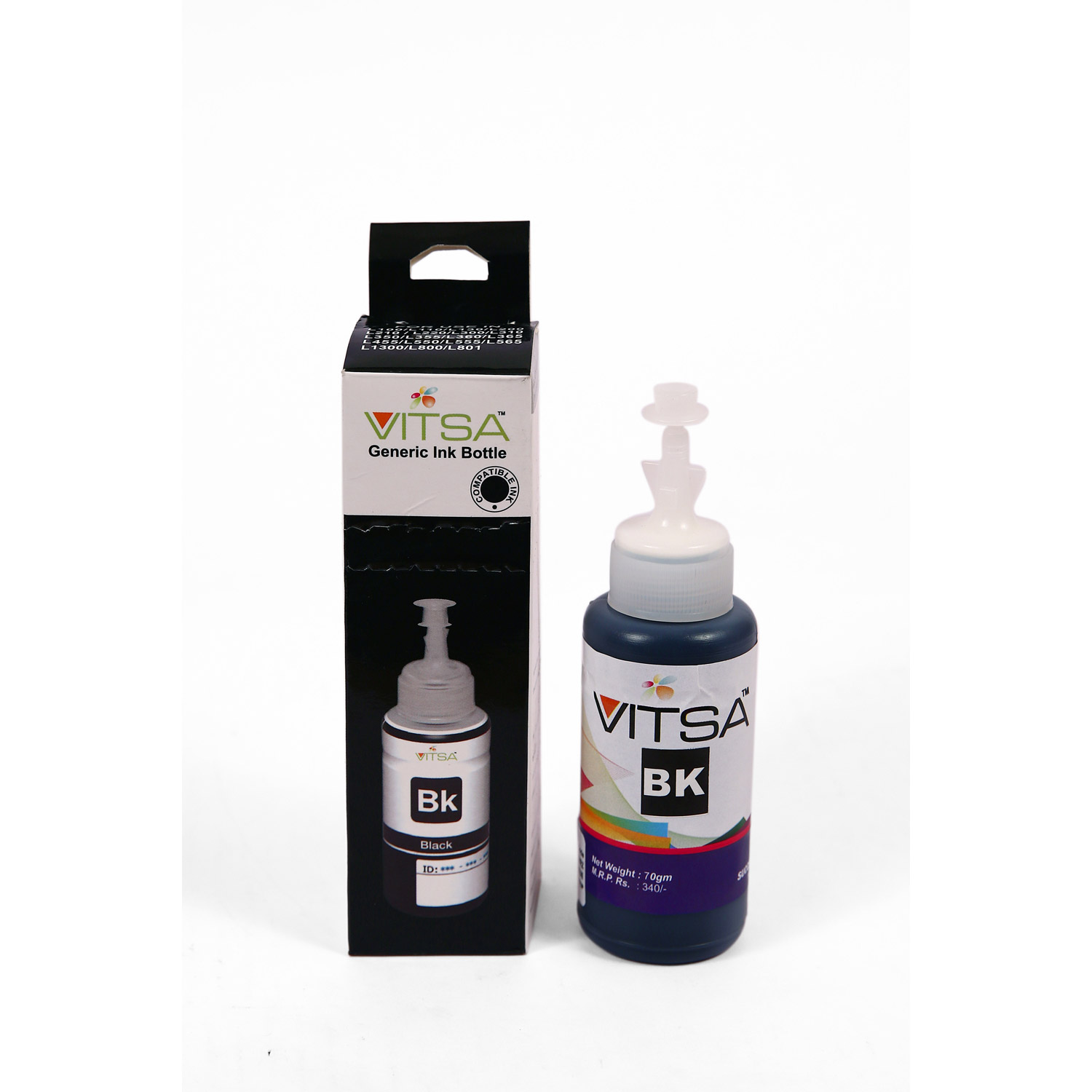 Vitsa T664 Ink Compatible For Epson Printers L100, L110, L130, L200, L210, L220, L300, L310, L350, L355, L360, L365, L380, L455, L550, L555, L565, L1301 (Black)