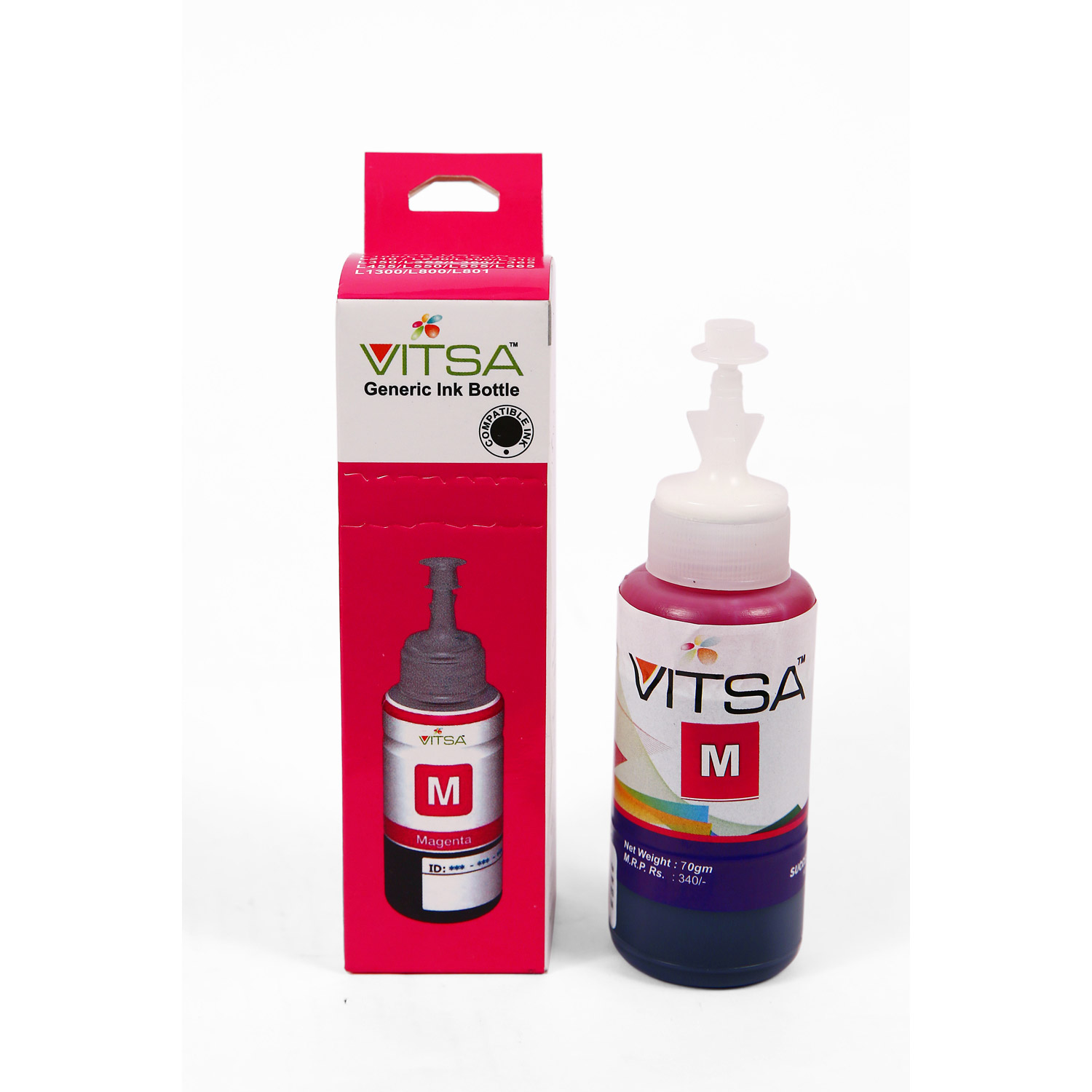 Vitsa T664 Ink Compatible For Epson Printers L100, L110, L130, L200, L210, L220, L300, L310, L350, L355, L360, L365, L380, L455, L550, L555, L565, L1301 (Magenta)