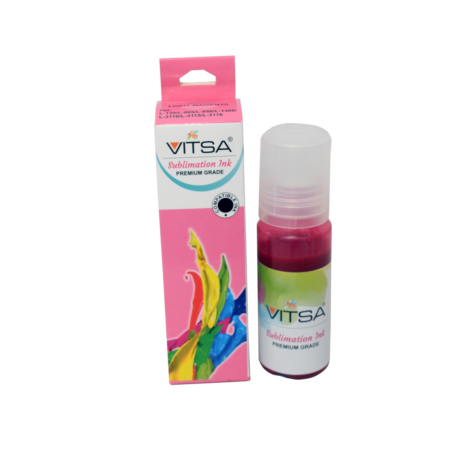 Vitsa Light Magenta Sublimation Ink For Epson - Heat Transfer Printing On Mugs, Mobile Cases, Polyester T-Shirts Etc For Use With Epson Color Printers -70Ml Bottle