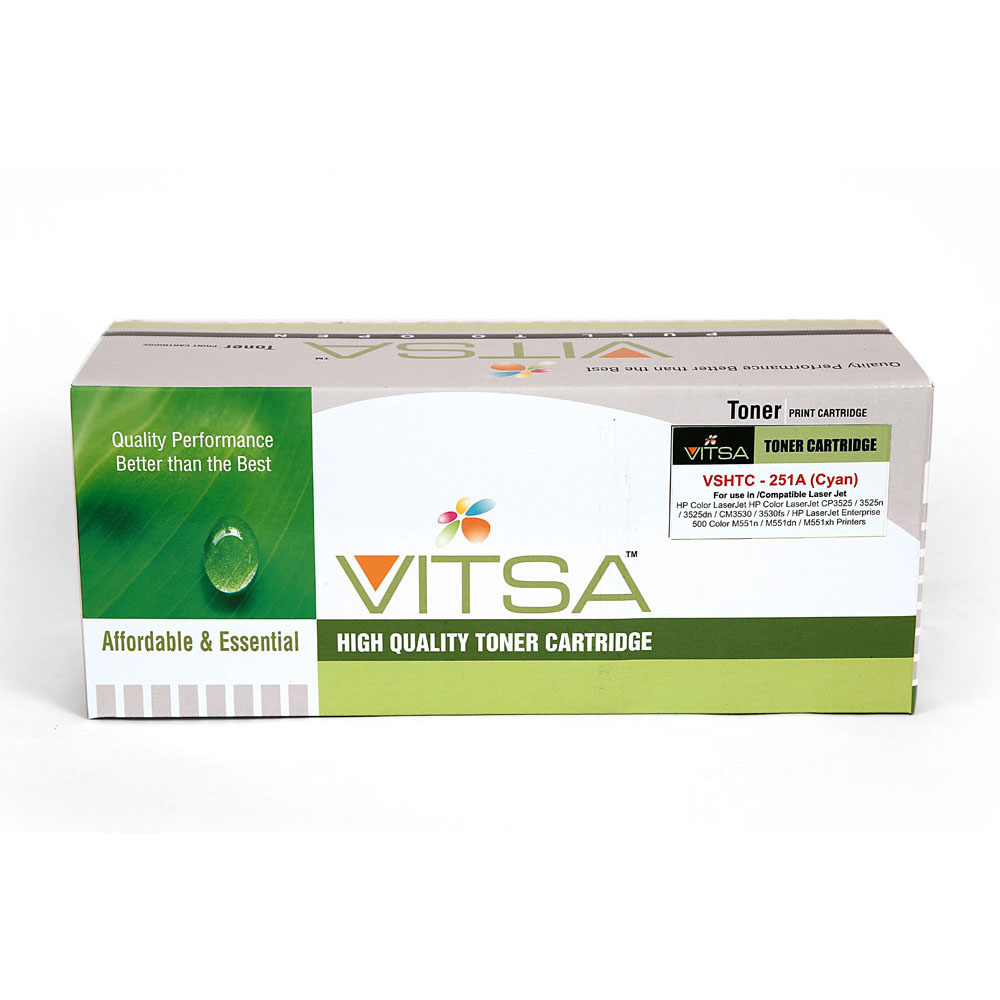 Vitsa 504A / Ce251A Cyan Toner Cartridge Compatible For Hp Color Laserjet Hp Color Laserjet Cp3525 / 3525N / 3525Dn / Cm3530 / 3530Fs / Hp Laserjet Enterprise 500 Color M551N / M551Dn / M551Xh ( Ce 250A )