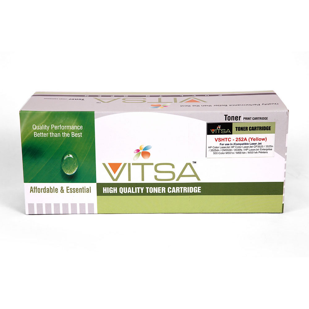 Vitsa 504A / Ce252A Yellow Toner Cartridge Compatible For Hp Color Laserjet Hp Color Laserjet Cp3525 / 3525N / 3525Dn / Cm3530 / 3530Fs / Hp Laserjet Enterprise 500 Color M551N / M551Dn / M551Xh ( Ce 250A )